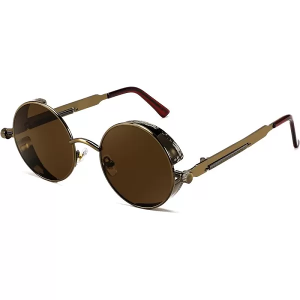 FEISEDY Retro Gothic Steampunk Sunglasses Round Metal Frame Punk Circle Inspired Shade Men B1857BronzeTea