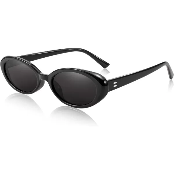 FEISEDY Retro Oval Sunglasses for Women Men 90s Small Oval Round Shades UV400 Protection Sunnies B9072Black Frame Black Lens