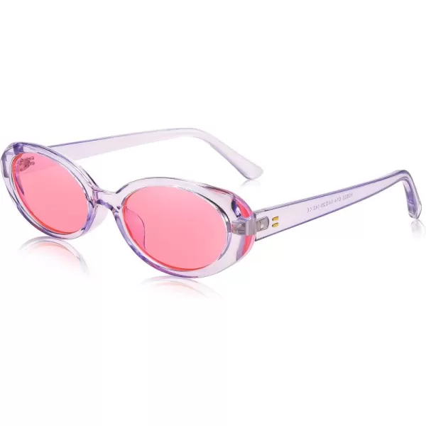 FEISEDY Retro Oval Sunglasses for Women Men 90s Small Oval Round Shades UV400 Protection Sunnies B9072Blue Frame Pink Lens