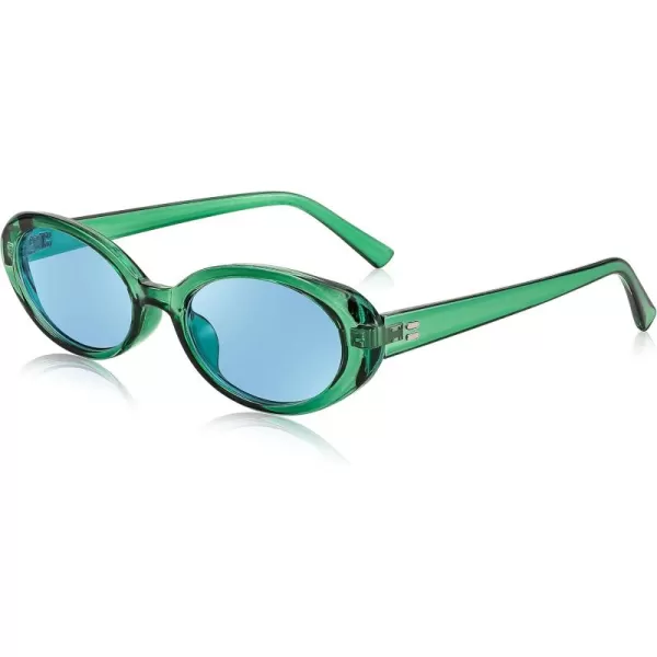 FEISEDY Retro Oval Sunglasses for Women Men 90s Small Oval Round Shades UV400 Protection Sunnies B9072Green Frame Green Lens