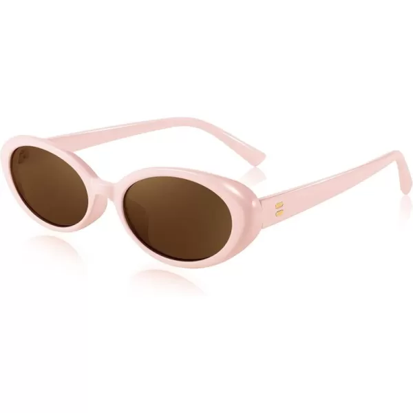 FEISEDY Retro Oval Sunglasses for Women Men 90s Small Oval Round Shades UV400 Protection Sunnies B9072Pink Frame Tea Lens