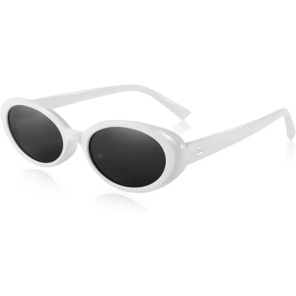 FEISEDY Retro Oval Sunglasses for Women Men 90s Small Oval Round Shades UV400 Protection Sunnies B9072White Frame Black Lens