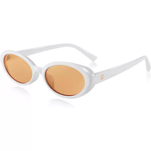 FEISEDY Retro Oval Sunglasses for Women Men 90s Small Oval Round Shades UV400 Protection Sunnies B9072White Frame Yellow Lens
