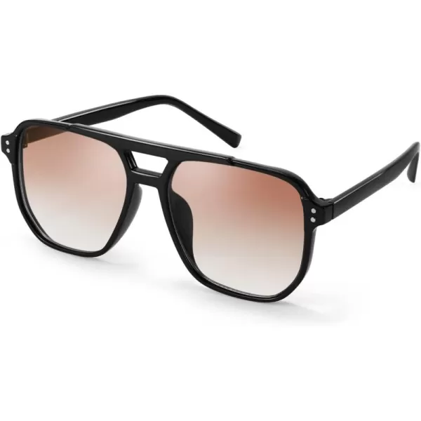 FEISEDY Retro Square Aviator Sunglasses Women Men 70s Vintage Trendy Plastic Frame Sun Glasses B2835002 Black FrameOrange Gradient Lens