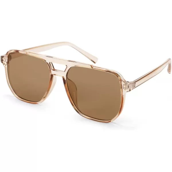 FEISEDY Retro Square Aviator Sunglasses Women Men 70s Vintage Trendy Plastic Frame Sun Glasses B2835003 Brown Transparent FrameBrown Lens
