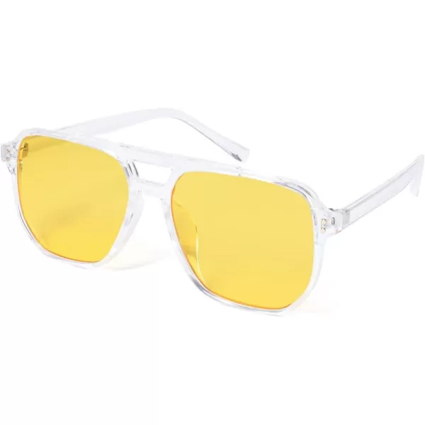 FEISEDY Retro Square Aviator Sunglasses Women Men 70s Vintage Trendy Plastic Frame Sun Glasses B2835004 Transparent FrameYellow Lens