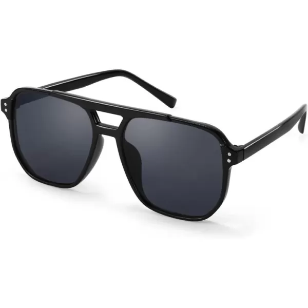 FEISEDY Retro Square Aviator Sunglasses Women Men 70s Vintage Trendy Plastic Frame Sun Glasses B2835005 Black FrameGray Lens