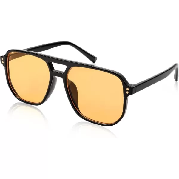 FEISEDY Retro Square Aviator Sunglasses Women Men 70s Vintage Trendy Plastic Frame Sun Glasses B2835007 Black FrameYellow Lens