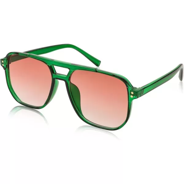 FEISEDY Retro Square Aviator Sunglasses Women Men 70s Vintage Trendy Plastic Frame Sun Glasses B2835008 Green Transparent FrameReddish Brown Gradient Lens