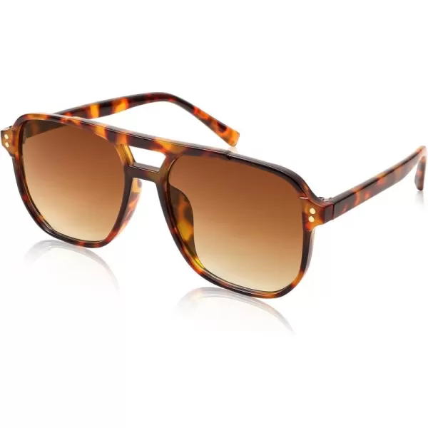 FEISEDY Retro Square Aviator Sunglasses Women Men 70s Vintage Trendy Plastic Frame Sun Glasses B2835010 Tortoise FrameTea Gradient Lens