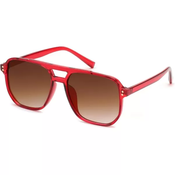 FEISEDY Retro Square Aviator Sunglasses Women Men 70s Vintage Trendy Plastic Frame Sun Glasses B2835Red FrameGradient Brown Lens