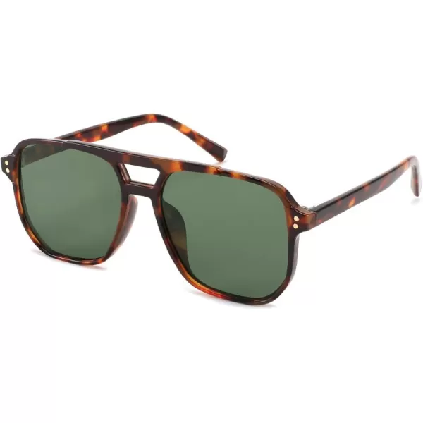 FEISEDY Retro Square Aviator Sunglasses Women Men 70s Vintage Trendy Plastic Frame Sun Glasses B2835Tortoise FrameDark Green Lens