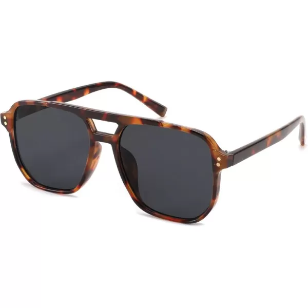 FEISEDY Retro Square Aviator Sunglasses Women Men 70s Vintage Trendy Plastic Frame Sun Glasses B2835Tortoise FrameGrey Lens