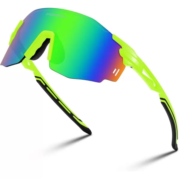 FEISEDY Rimless Sports Sunglasses for Men Women Tr90 Frame for Cycling Fishing Running B0116Fluorescent Green Frame Green Mirrored Lens