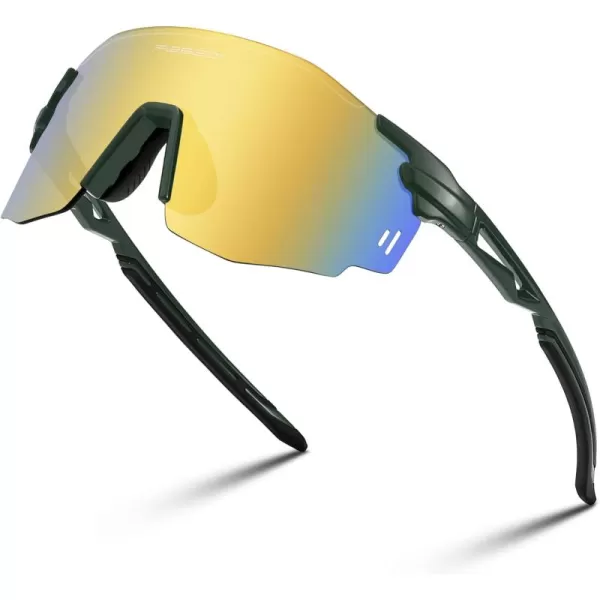 FEISEDY Rimless Sports Sunglasses for Men Women Tr90 Frame for Cycling Fishing Running B0116Olive Green Frame Gold Mirrored Lens