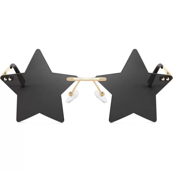 FEISEDY Rimless Star Shape Sunglasses Women Men Personality Pentagram Party Glasses Trendy Color Eyewear B2833001 Black Gray Lens
