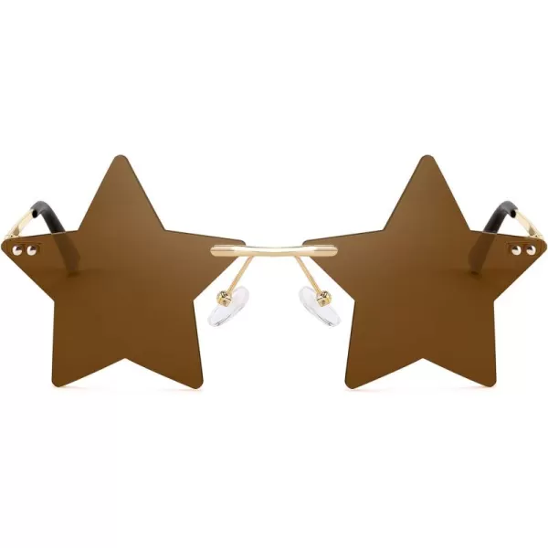 FEISEDY Rimless Star Shape Sunglasses Women Men Personality Pentagram Party Glasses Trendy Color Eyewear B2833002 Brown Lens