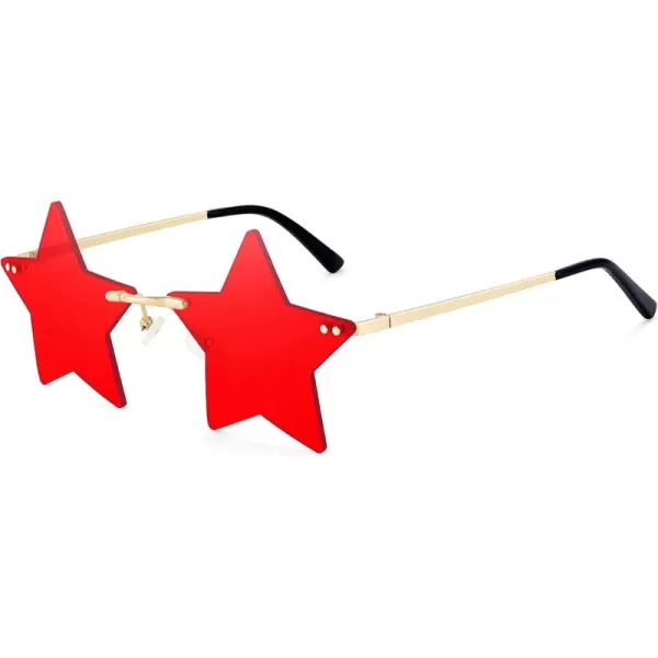 FEISEDY Rimless Star Shape Sunglasses Women Men Personality Pentagram Party Glasses Trendy Color Eyewear B2833003 Red Lens