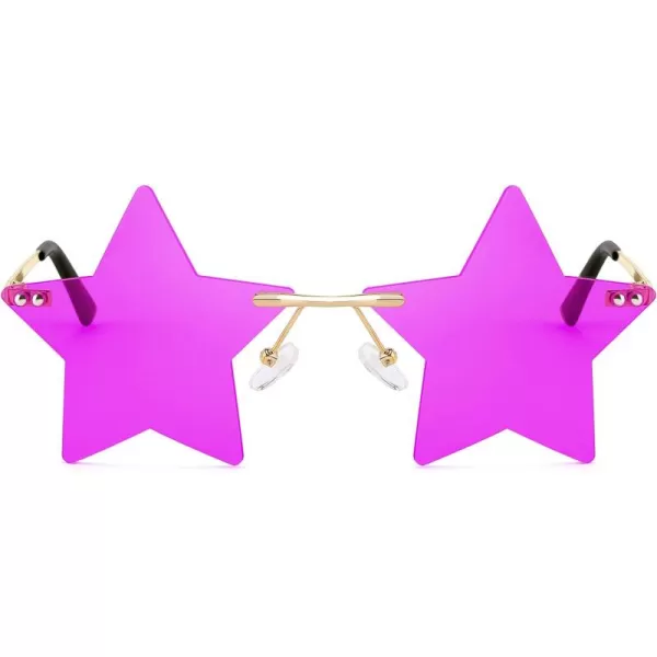 FEISEDY Rimless Star Shape Sunglasses Women Men Personality Pentagram Party Glasses Trendy Color Eyewear B2833004 Purple Lens