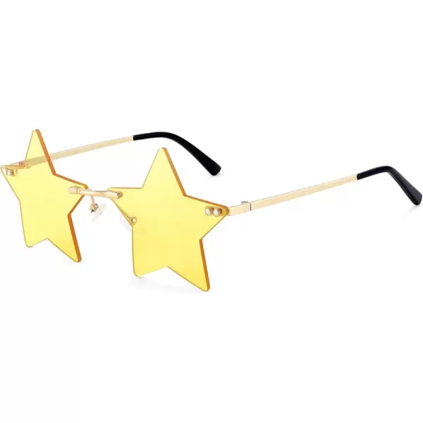 FEISEDY Rimless Star Shape Sunglasses Women Men Personality Pentagram Party Glasses Trendy Color Eyewear B2833005 Yellow Lens