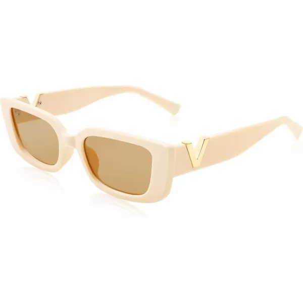 FEISEDY Small Rectangle Sunglasses for Women Men Vintage Trendy Y2K Rectangular Sunglasses B9066Beige