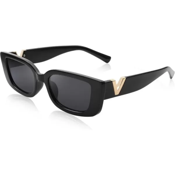 FEISEDY Small Rectangle Sunglasses for Women Men Vintage Trendy Y2K Rectangular Sunglasses B9066Black