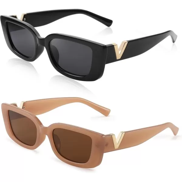 FEISEDY Small Rectangle Sunglasses for Women Men Vintage Trendy Y2K Rectangular Sunglasses B9066Black  Transparentbrown