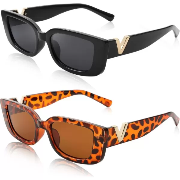 FEISEDY Small Rectangle Sunglasses for Women Men Vintage Trendy Y2K Rectangular Sunglasses B9066Blackleopard