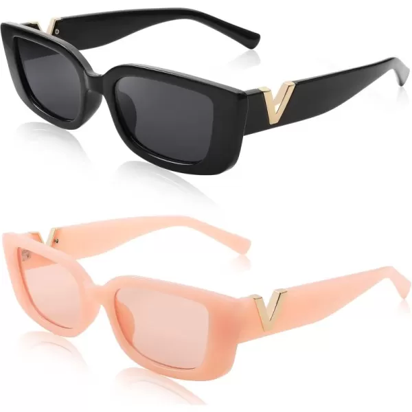 FEISEDY Small Rectangle Sunglasses for Women Men Vintage Trendy Y2K Rectangular Sunglasses B9066Blackpink