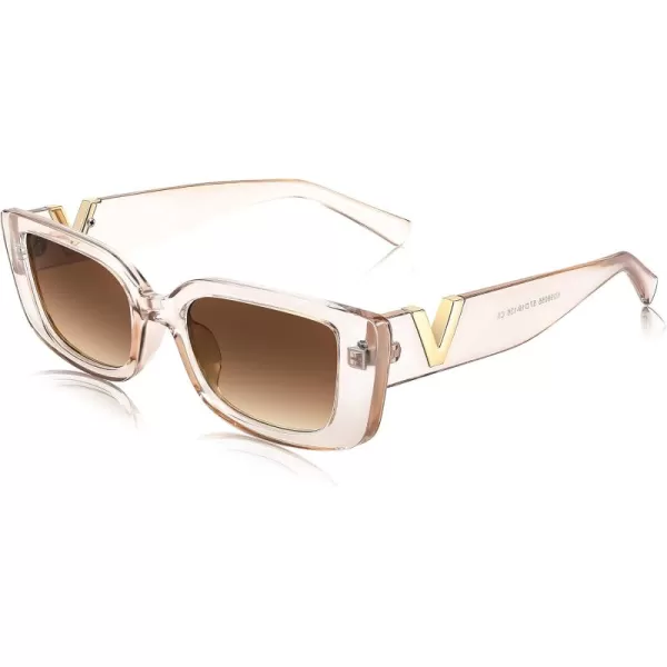 FEISEDY Small Rectangle Sunglasses for Women Men Vintage Trendy Y2K Rectangular Sunglasses B9066Champagne