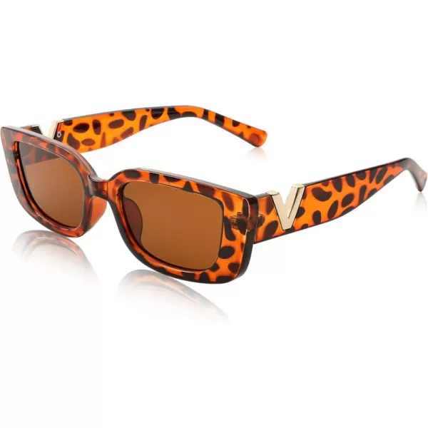 FEISEDY Small Rectangle Sunglasses for Women Men Vintage Trendy Y2K Rectangular Sunglasses B9066Leopard