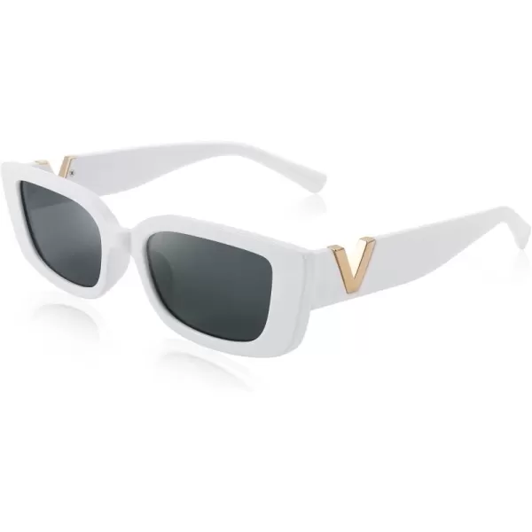 FEISEDY Small Rectangle Sunglasses for Women Men Vintage Trendy Y2K Rectangular Sunglasses B9066White