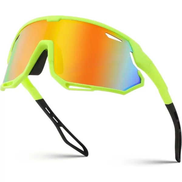 FEISEDY Sport Sunglasses for Men Women Cycling Glasses with UV Protection for Baseball Ski Runing Golf B0082Green FrameRed Mirror