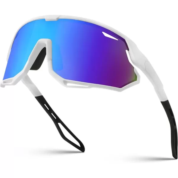 FEISEDY Sport Sunglasses for Men Women Cycling Glasses with UV Protection for Baseball Ski Runing Golf B0082White FrameBlue Mirror