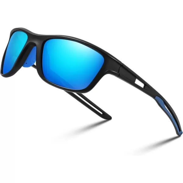 FEISEDY Sports Polarized Sunglasses For Men Women Cycling Driving Fishing Running UV400 Protection B0125Black Frame  Blue Mirror Lens