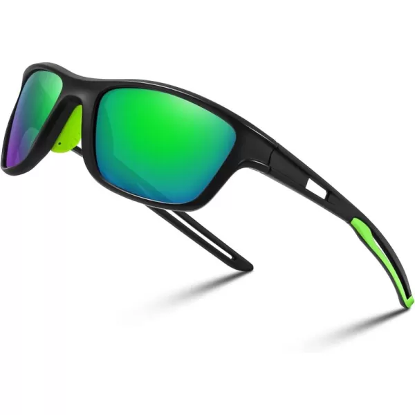 FEISEDY Sports Polarized Sunglasses For Men Women Cycling Driving Fishing Running UV400 Protection B0125Black Frame  Green Mirror Lens