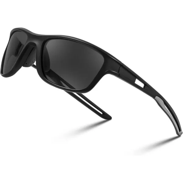 FEISEDY Sports Polarized Sunglasses For Men Women Cycling Driving Fishing Running UV400 Protection B0125Black Frame  Grey Lens