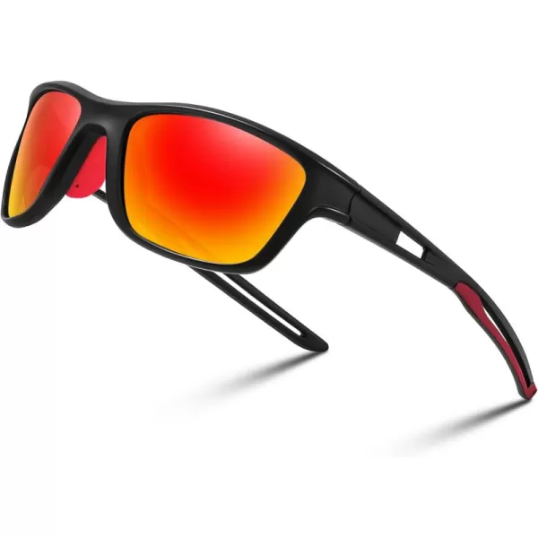 FEISEDY Sports Polarized Sunglasses For Men Women Cycling Driving Fishing Running UV400 Protection B0125Black Frame  Orange Mirror Lens