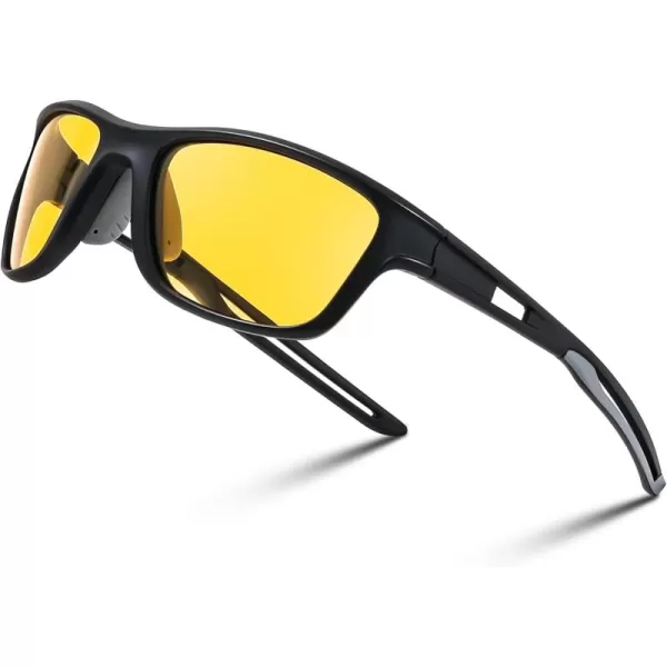 FEISEDY Sports Polarized Sunglasses For Men Women Cycling Driving Fishing Running UV400 Protection B0125Black Frame  Yellow Lens