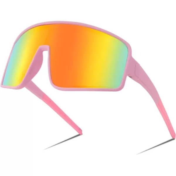 FEISEDY Sports Sunglasses Polarized Oversized Shield for Women Men Youth Baseball Cycling Running Outdoor Visor B2988003 Pink Frame  Red Mirror Lens