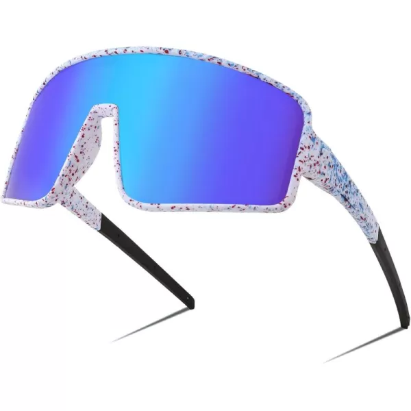 FEISEDY Sports Sunglasses Polarized Oversized Shield for Women Men Youth Baseball Cycling Running Outdoor Visor B2988004 White Frame  Blue Mirror Lens