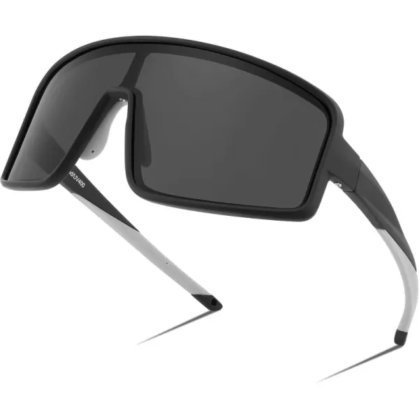 FEISEDY Sports Sunglasses Polarized Oversized Shield for Women Men Youth Baseball Cycling Running Outdoor Visor B2988Black Frame  Grey Lens