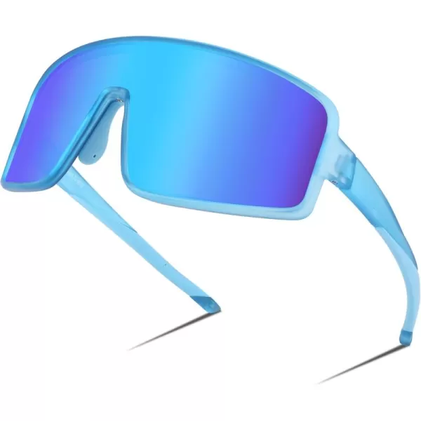 FEISEDY Sports Sunglasses Polarized Oversized Shield for Women Men Youth Baseball Cycling Running Outdoor Visor B2988Blue Frame  Blue Mirror Lens
