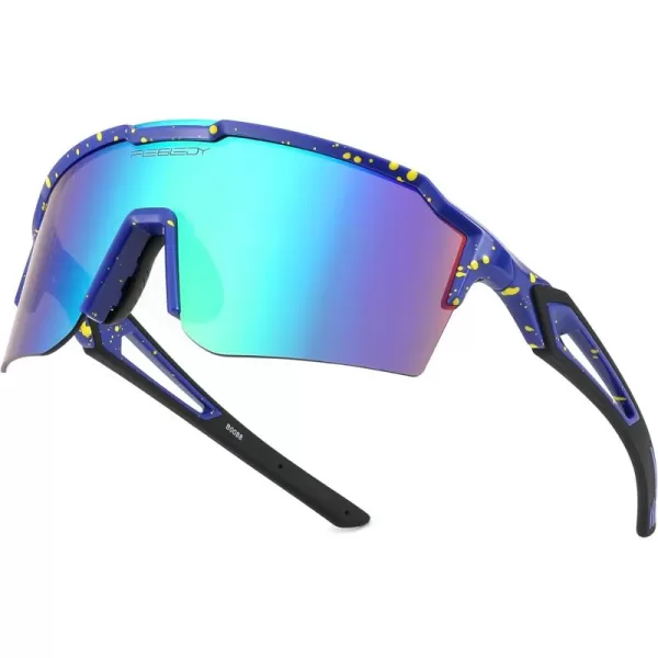 FEISEDY Sports Sunglasses for Men Women Baseball Cycling Running Driving Glasses UV400 B0088Blue Frame Green Lens