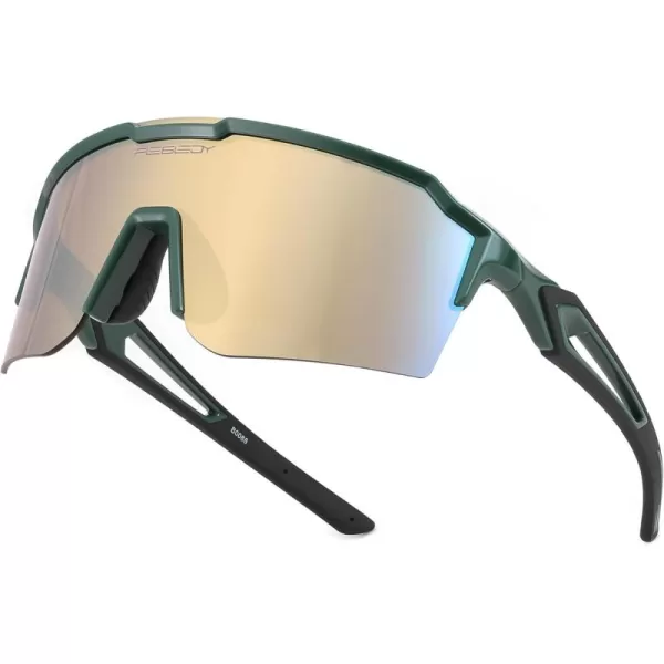 FEISEDY Sports Sunglasses for Men Women Baseball Cycling Running Driving Glasses UV400 B0088Green Frame Gold Mirror Lens