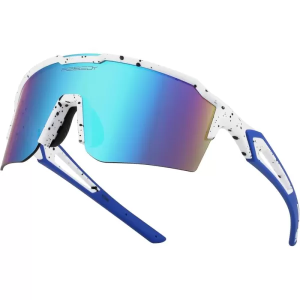 FEISEDY Sports Sunglasses for Men Women Baseball Cycling Running Driving Glasses UV400 B0088White Frame Blue Mirror Lens