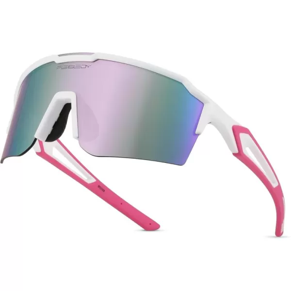 FEISEDY Sports Sunglasses for Men Women Baseball Cycling Running Driving Glasses UV400 B0088White Frame Pink Mirror Lens