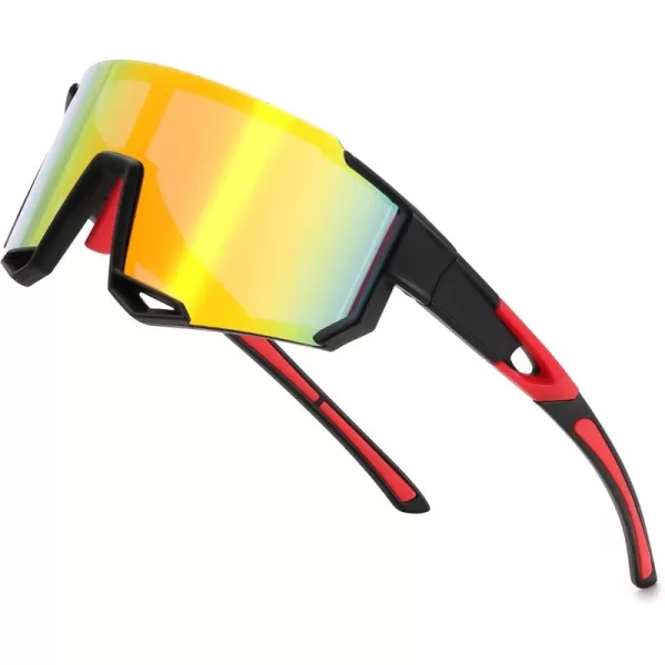 FEISEDY Sports Sunglasses for Men Women Cycling Running Fishing Shades Sun Glasses B0130Black Frame Red Mirrored Lens