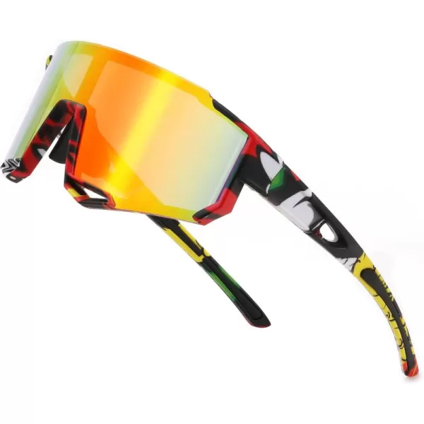 FEISEDY Sports Sunglasses for Men Women Cycling Running Fishing Shades Sun Glasses B0130Camouflage Frame Red Mirrored Lens