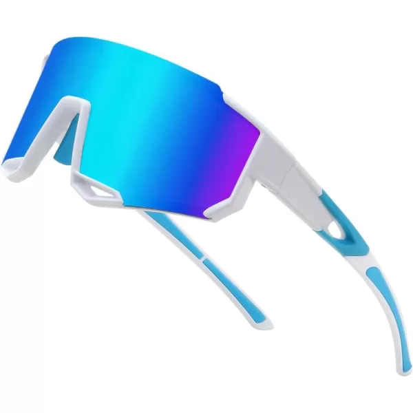 FEISEDY Sports Sunglasses for Men Women Cycling Running Fishing Shades Sun Glasses B0130White Frame Blue Mirrored Lens